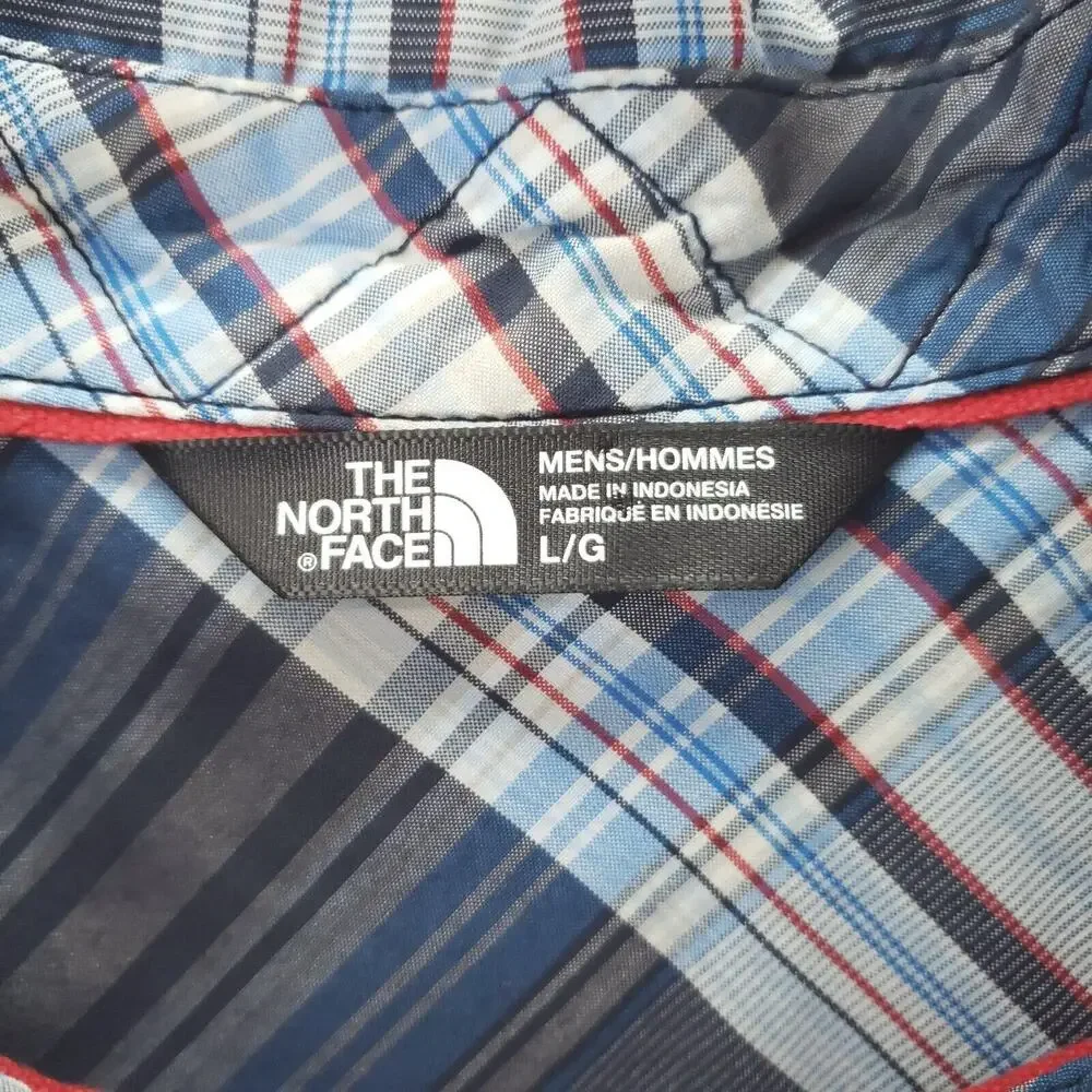 The North Face Shirt Mens Large Blue White Plaid Pocket Classic Button-Up